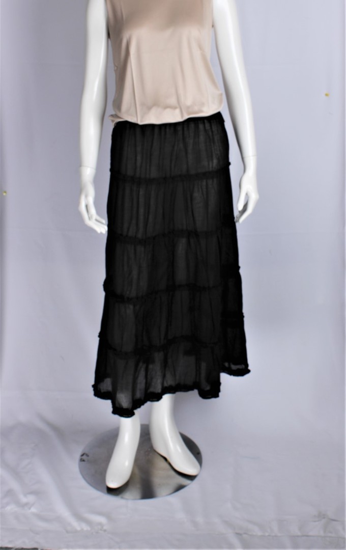 Alice & Lily cotton tiered beach skirt w elastic waste S,M,L,XL. black AL/MAUI/BS/BLK image 0